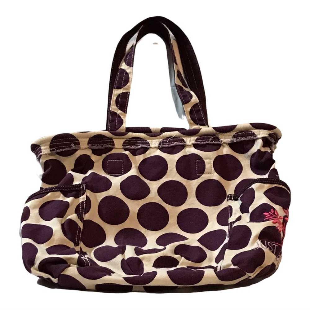 Thirty-One Bag Purple Dot Polka a Dot “Just Believe” Embroidered Pink Tree Tote